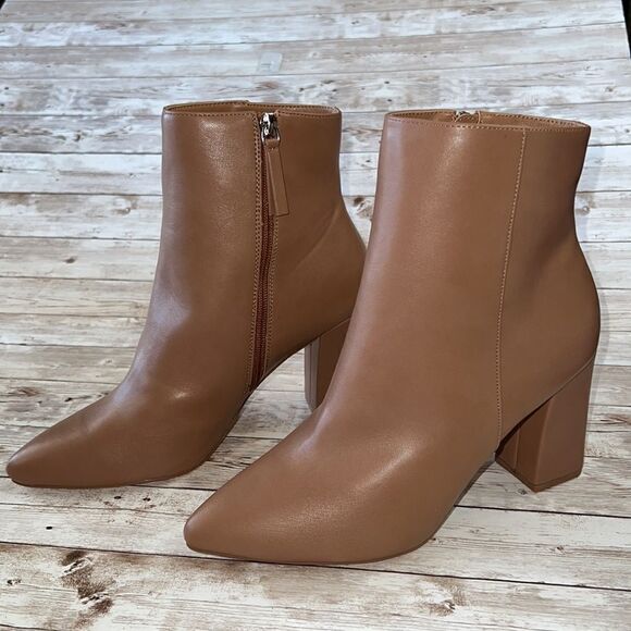 New MADDEN GIRL Faux Leather Flex Pointed Toe Zipper Women's Booties Caramel NWT - Picture 4 of 15